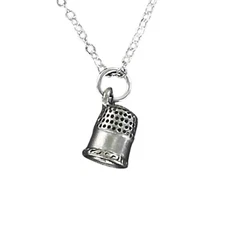 THIMBLE Necklace - Pewter 3D Charm on Cable Chain Sew Sewing Quilting Hobby NEW