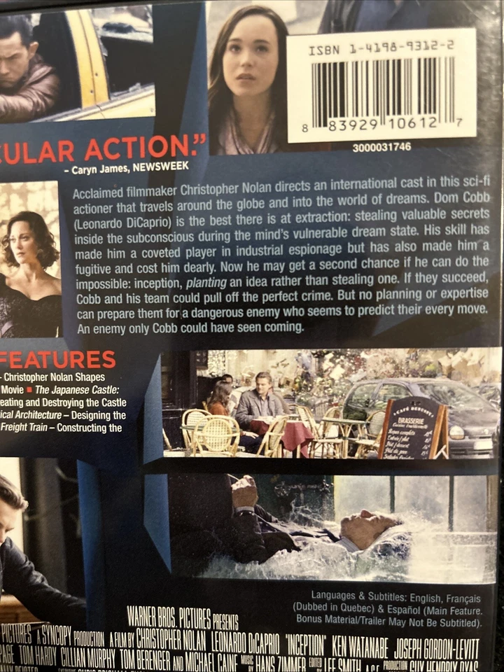 Inception (DVD, 2010) Leonard DiCaprio Tom Hardy Ellen Page Christopher Nolan - Image 4 of 4