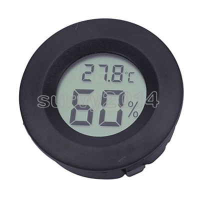 Digital Cigar Humidor Hygrometer Thermometer Round Black Face