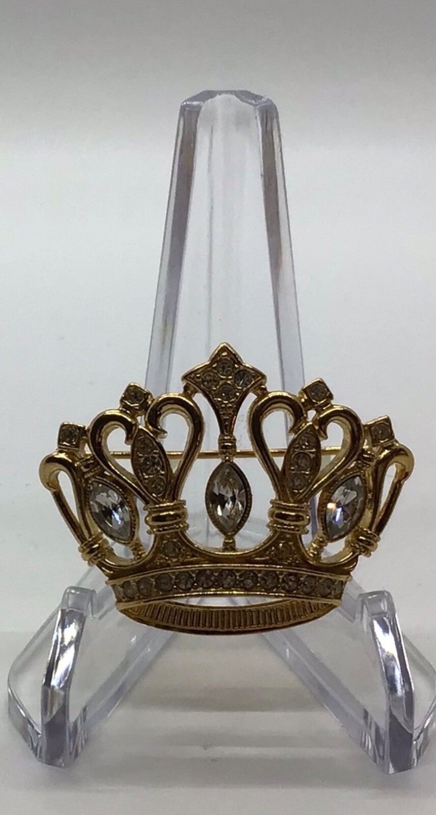 Vtg. KJL for Avon Gold tone Rhinestone Crown Broo… - image 4