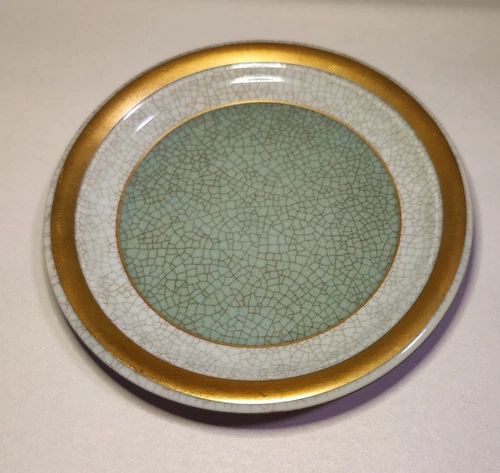 Thorkild Olsen Royal Copenhagen Plate Green Gold Small Crackle Porcelain 4.75"