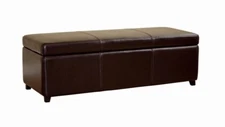 Modern Full Bicast Leather Ottoman Storage Bench Rectangle Dark Brown