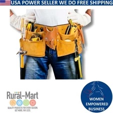 11 Pocket Leather Tool Belt – Carpenter Construction Pouch w/ Quick Release Buck