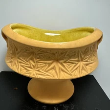 Vtg McCoy Starburst Planter Unique Unglazed Outside Gold Accents Yellow Inside