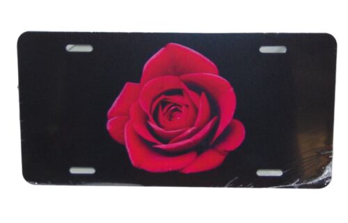 SINGLE RED ROSE BLACK BACKGROUND LICENSE PLATE 6 X 12 INCHES NEW ALUMINUM - Picture 1 of 2
