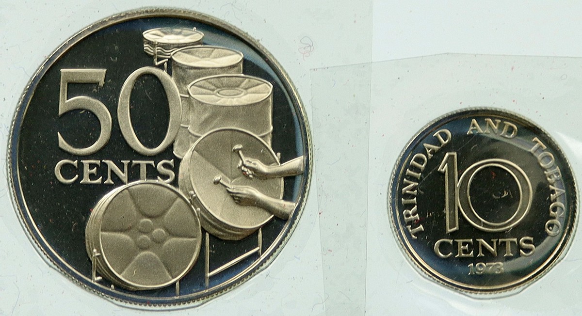 け*ん様 TRINIDAD コット2  1973 TRINIDAD and TOBAGO Islands Old Proof Set of 2 Coins 50 & 10