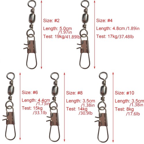 50pc Fishing Barrel Swivel Rolling Snap Swivel Tackle Connector Assorted Size +B - Picture 8 of 10