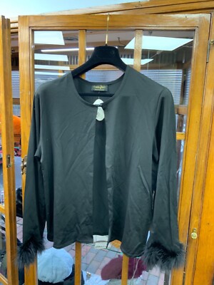 CORNELIA JAMES MARABOU TRIM JACKET SIZE MEDIUM BLACK NEW