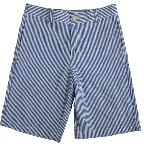 Vineyard Vines Seersucker Shorts Boys 12 Blue White Stripe 9" inseam Preppy