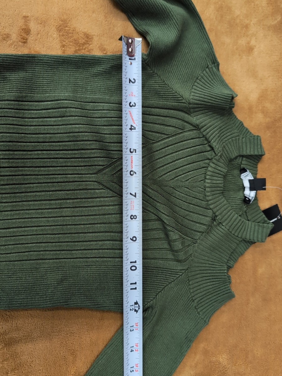 INC Women's Ribbed Cold Shoulder Sweater Green Size X-Small