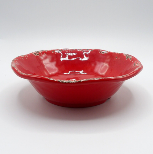 TOMMY BAHAMA MELAMINE CEREAL BOWLS RUSTIC CRACKLE RED SPATTERED BROWN S/4 NEW
