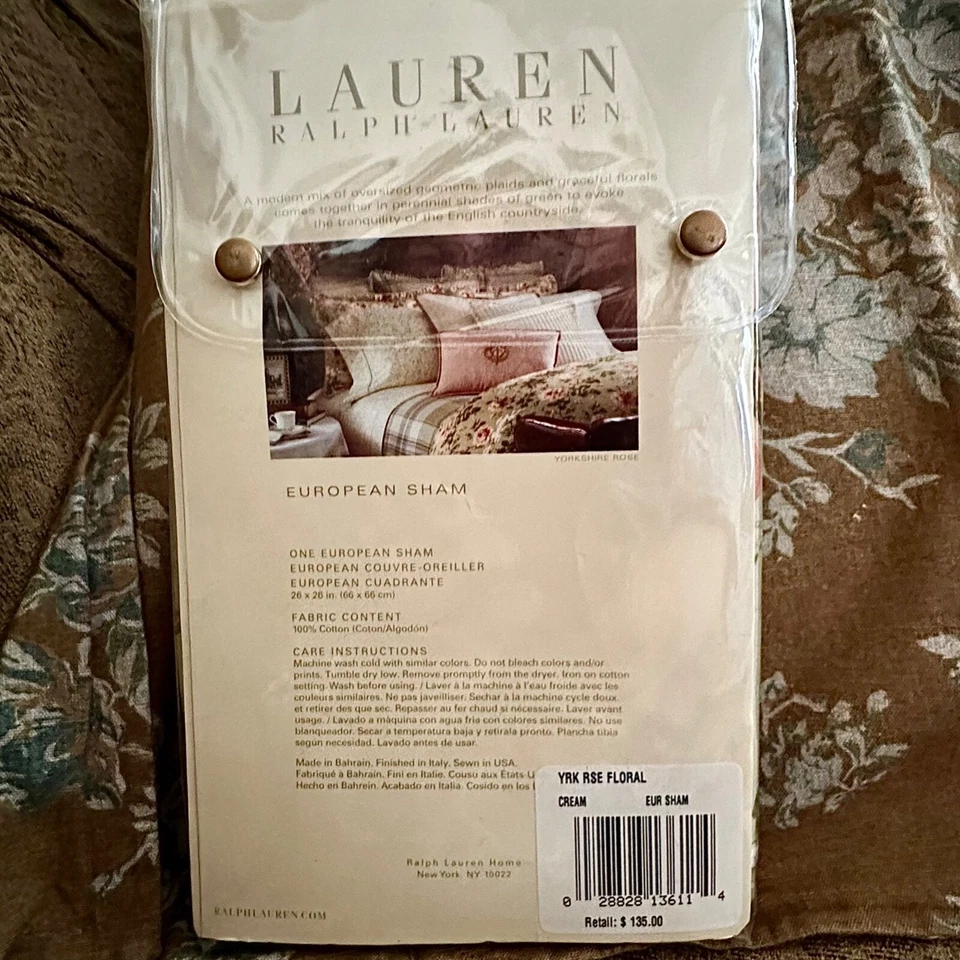 Ralph Lauren "Yorkshire Rose" Rosa Euro Sham 26" X 26" 100% Algodón Satén Foto 4 de 4