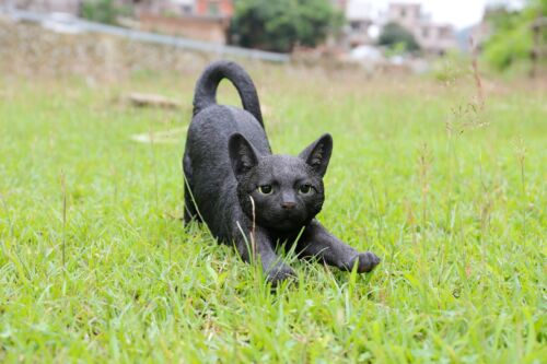 Cat stretching Black/Orange Resin Garden Statue Garden Yard Lawn Decor - Picture 1 of 10