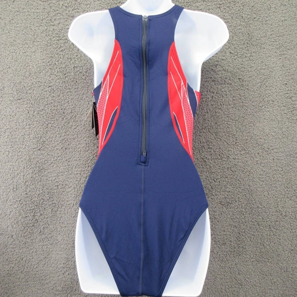 TYR Mujer Cremallera Destructor Una Pieza Traje de Baño Azul Rojo Anti Olores Cuello Redondo 38 Nuevo Foto 3 de 4