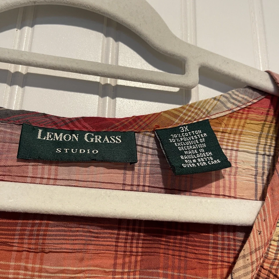 Top túnica de gasa a cuadros hierba limón talla 3X Foto 4 de 4