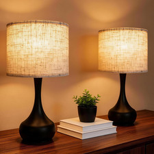 Set of 2 Touch Dimmable Table Lamps with Linen Shade for Bedroom Office