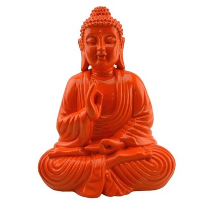 Buddha Meditating Praying 41349 Colorful Orange Dhyana Mudra 7.8'' H Resin