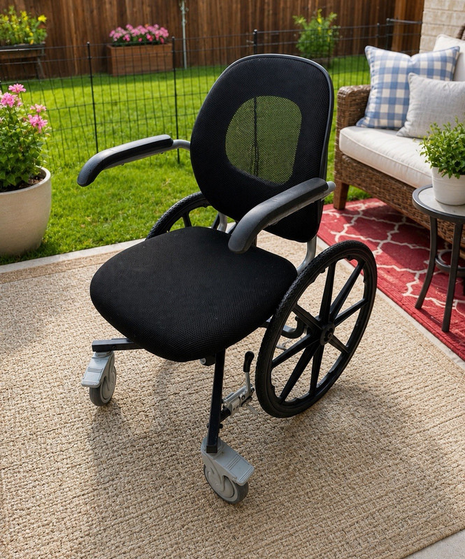 Manual Indoor Wheelchair for Adults, Black, 4 Wheels, Armrests Included