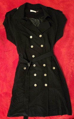 Calvin Klein Black Double Breasted Cap Sleeve Trench Dress Size 14 'Cruise Chic'