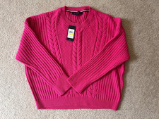 Tommy Hilfiger Womens brightPink Cable Knit Ribbed Pullover Sweater Medium