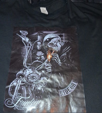 Men's Black Cotton Graphic Print Biker Motorcycle Skull T-Shirt Crew Neck XXL