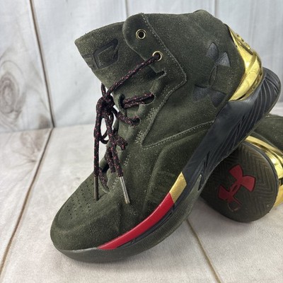 UNDER ARMOUR 1296617-330 Green Suede Gold Red Sneakers Mens Size US 8 EUR 41