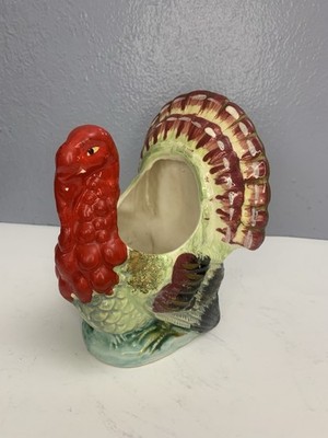 Vintage Ceramic Turkey Bowl Planter Centerpiece Thanksgiving Decor