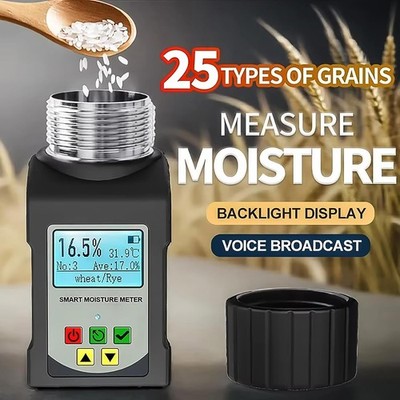 Portable Moisture Tester for Grain 25 Grain Moisture Meter with Backlit Voice