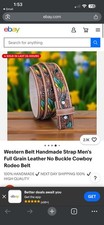 Western Belt Handmade Strap Men's Full Grain Leather No Buckle Cowboy Rodeo Belt