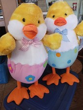 Vintage PAIR RARE TALL 27  Easter plush chicks standing spring egg pink Blue