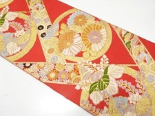 7754678: JAPANESE KIMONO / ANTIQUE FUKURO OBI / WOVEN KIKU