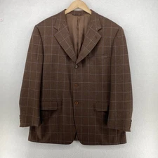 CANALI Blazer Mens 56R US 46R Cashmere Lana Windowpane Suit Jacket Tweed Brown