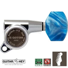 NEW Gotoh SG381-P9 MGT 6 In-Line Locking Tuners BLUE Pearloid Buttons - CHROME
