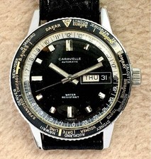 CARAVELL WATCH DIVISION BULOVA GMT World City Label Used Men's Black Dial