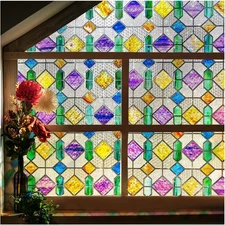 Beautsaid Window Privacy Film Stained Glass, Rainbow Window Film Decorative for