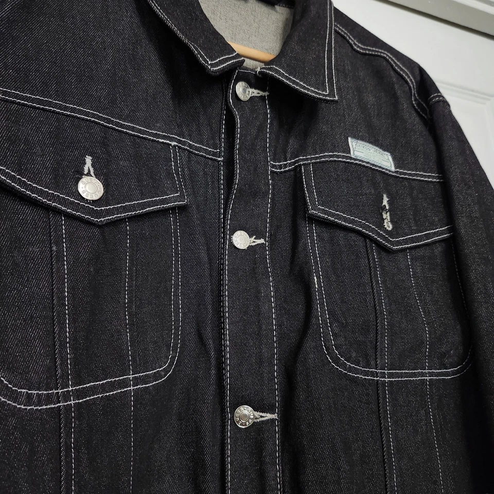 Guess Vintage Y2K Años 90 Negro Denim Jean Chaqueta Jeans Conjunto de 2 piezas Talla XL 38X44 ¡LEER! Foto 3 de 4
