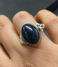 Blue Sunstone Ring 925 Sterling Silver Poison Box Jewelry Christmas Gift Women