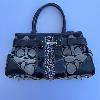 Coach Bag Hamptons Signature Stripe Y2K Carryall F13073 Black Logo 
