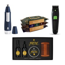 Full-Range Men's Grooming: 4-Piece Beard Care Set, Beard and Body Trimmer, Nose