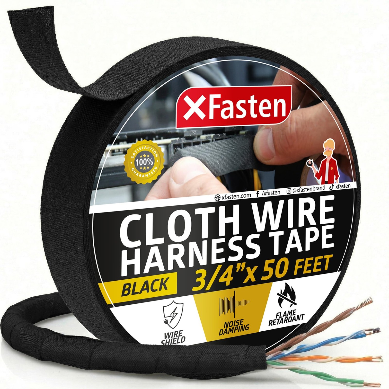 XFasten Wire Harness Tape, 3/4-Inch x x 50-Feet x 10 mils, Black