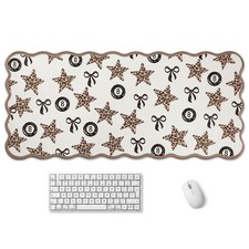 Leopard Cheetah Scalloped Desk Mat, Leopard Bow Style, Beige