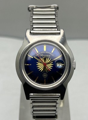 Vintage West End Watch Sun Flower Blue Dial Date Swiss Made Watch