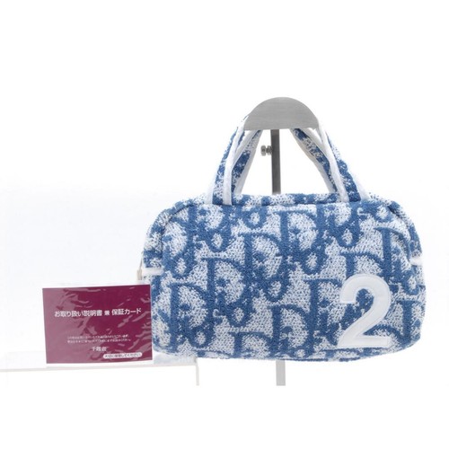 Christian Dior Trotter Pile Handbag Blue Terrycloth Pre-owned From Japan