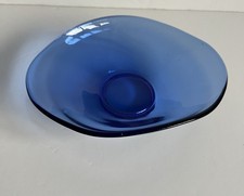 Vintage MCM Cobalt Blue Art Glass Bowl Centerpiece Hand Blown Per Lutken Style