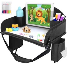 Kids Travel Tray for Car Seat, Toddler Road Trip Essentials With Drawing Black