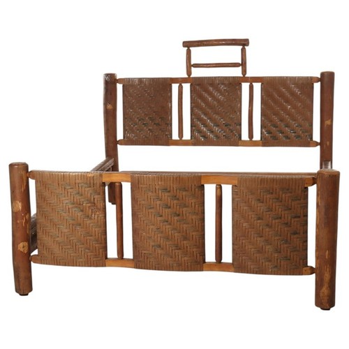 Antique Adirondack Old Hickory Splint Camp Style Double-Size Bed Frame C1930