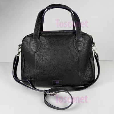 Mywalit Crossbody Shoulder Bag Black Leather Purple accent Pre owned (see pics)