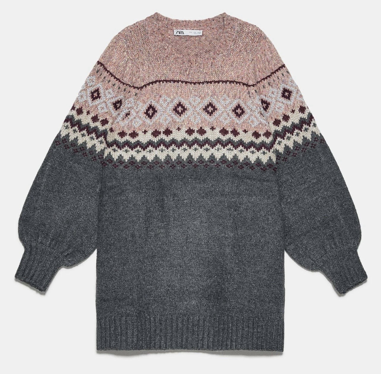 Zara New And Rare Zara Fair Isle knit Balloon Sleeve Jacquard Dress (size M)