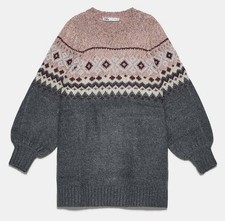 Zara New And Rare Zara Fair Isle knit Balloon Sleeve Jacquard Dress (size M)