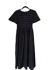 Madewell Dress Women's XXS Dobby Puff-Sleeve V-Neck Midi in True Black w/ Pocket